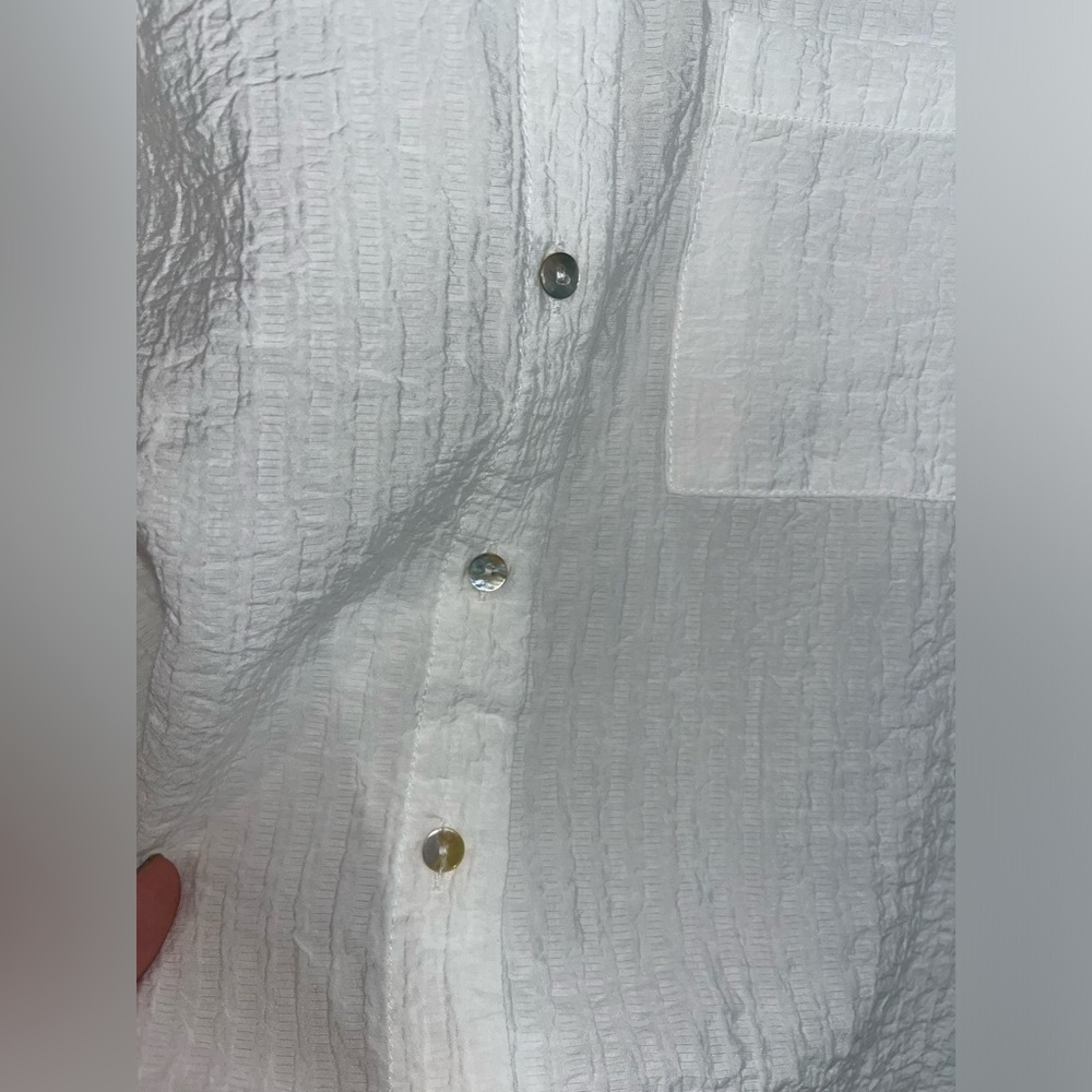 Pink Ripple White Flowy Real Shell Button Down Collared Blouse Size Small - Picture 10 of 14